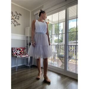 PUPI SWEET DRESS Earl Grey Layered Tulle Midi Fluffy Skirt S/M